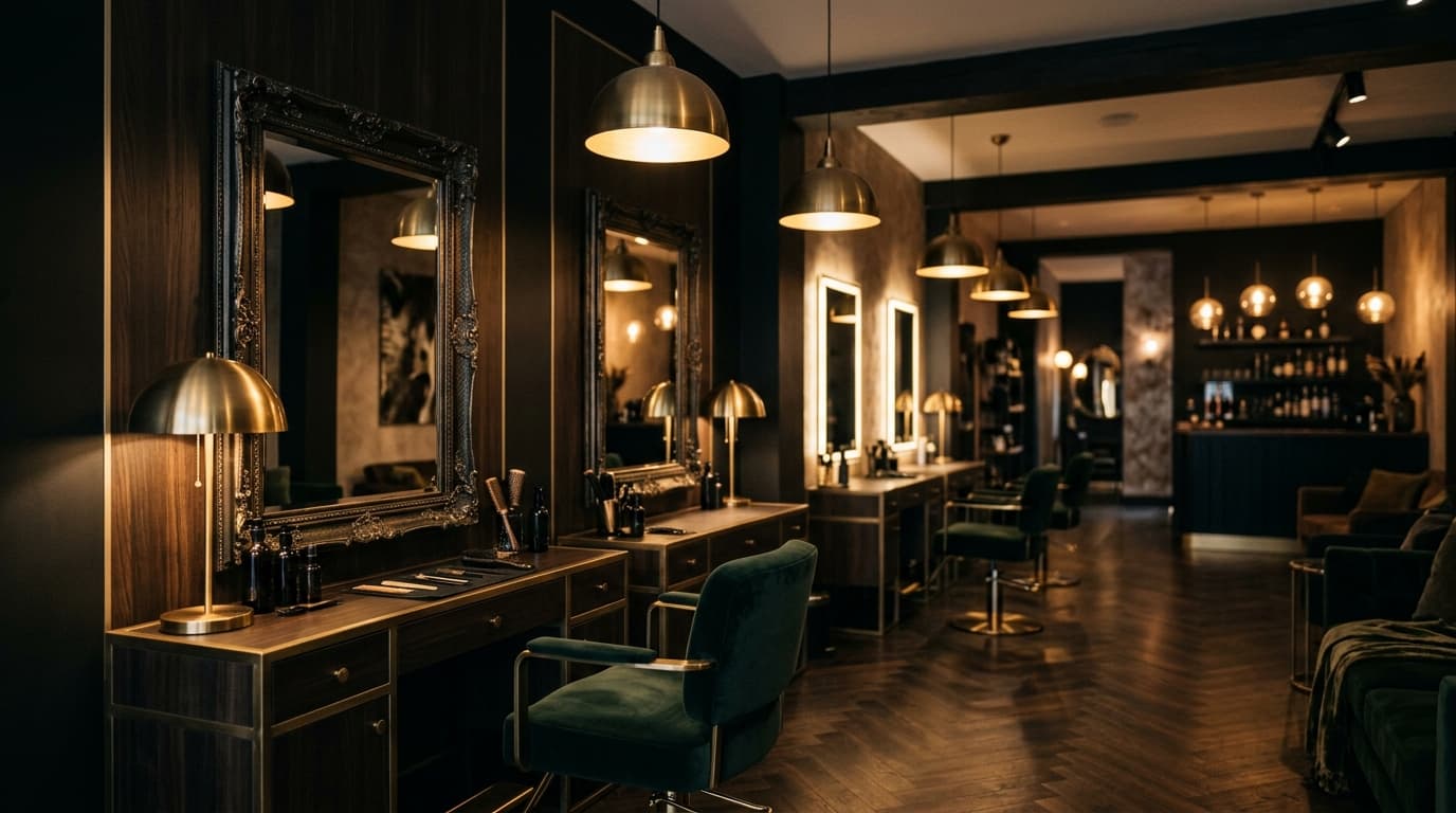 Das dunkle, edle Interieur des Coiffeursalons Haarmonie in Pratteln